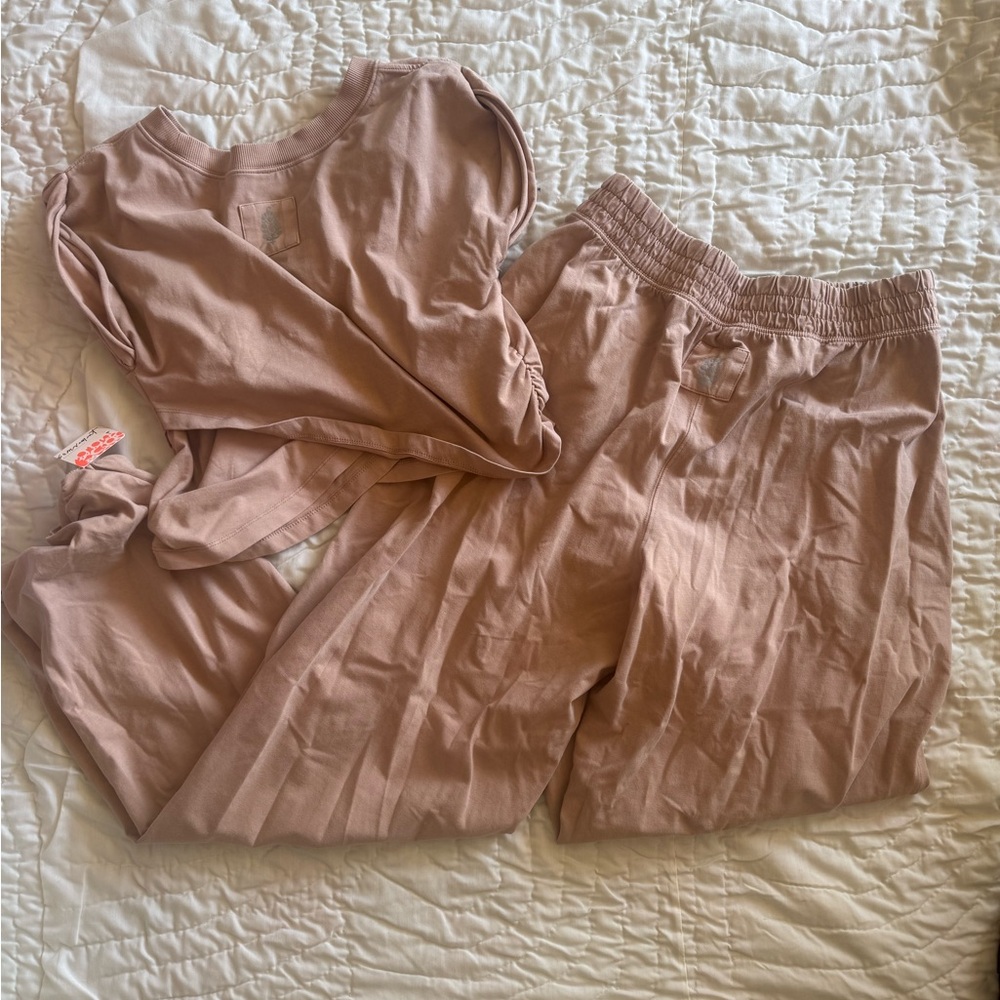 Free People Women's Track Pants & Top Set in Dusty Rose - Picture 2 of 4